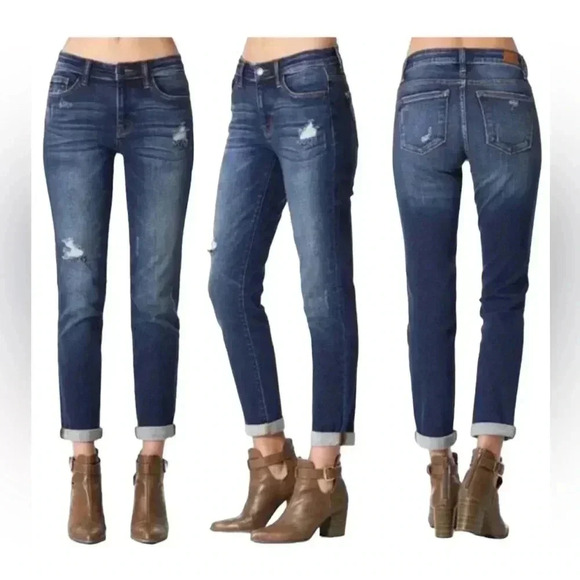 Judy Blue Skinny Fit JB82104DK Dark Wash Light Distressed Jeans Womens size 7/28 - Picture 3 of 16